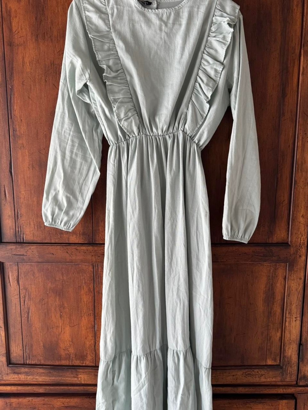 Long Sleeve Ruffle Maxi Dress in Light Sage
